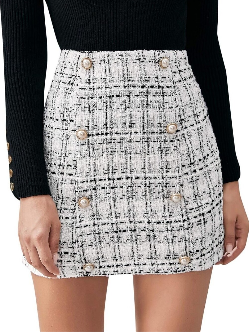 Textured Tweed Mini Skirt in Black & White - Picture 3 of 4